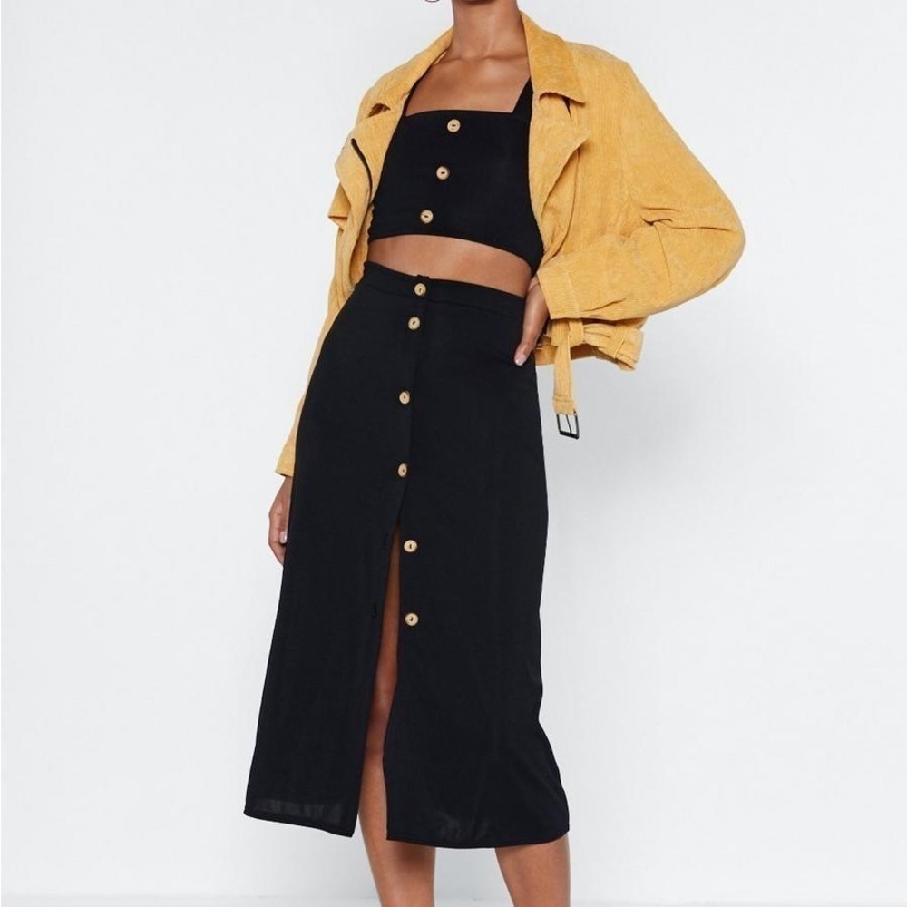 NASTYGAL I've Got You Babe Midi Black Ribbed Skirt